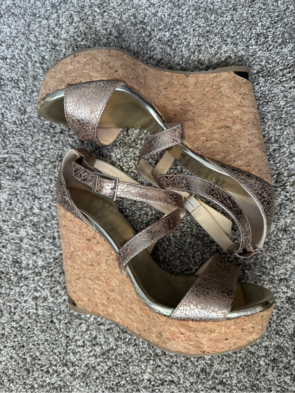 Jimmy Choo Metallic Cork Wedge Sandals